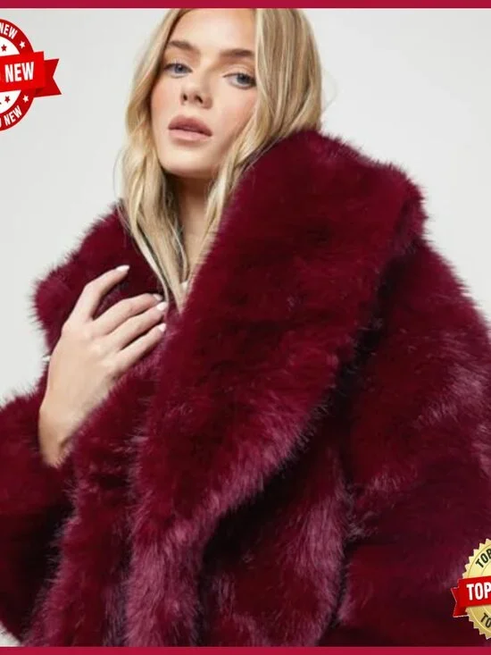 Long Faux Fur Coat Winter Warm Fluffy Overcoat Lapel Collar Regular Fit - Picture 6 of 7
